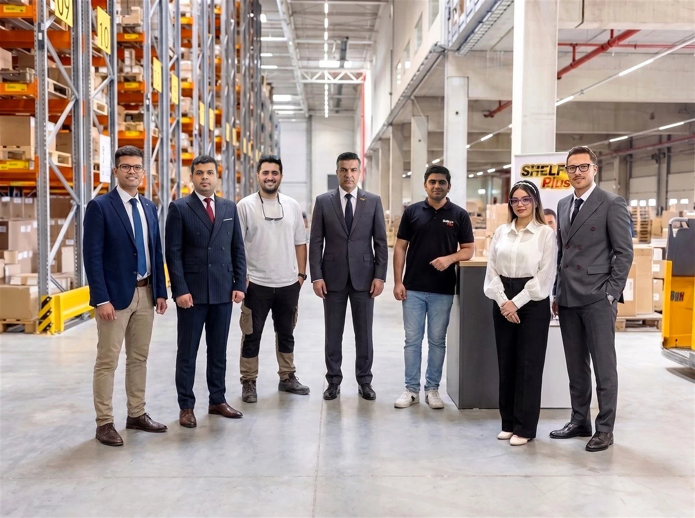 Shelf Plus team standing together in a warehouse